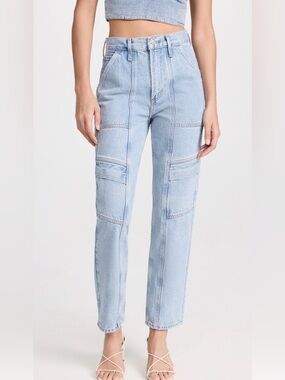 Agolde Cooper Cargo Jeans Light Blue High-Rise Straight Leg Jeans size 30